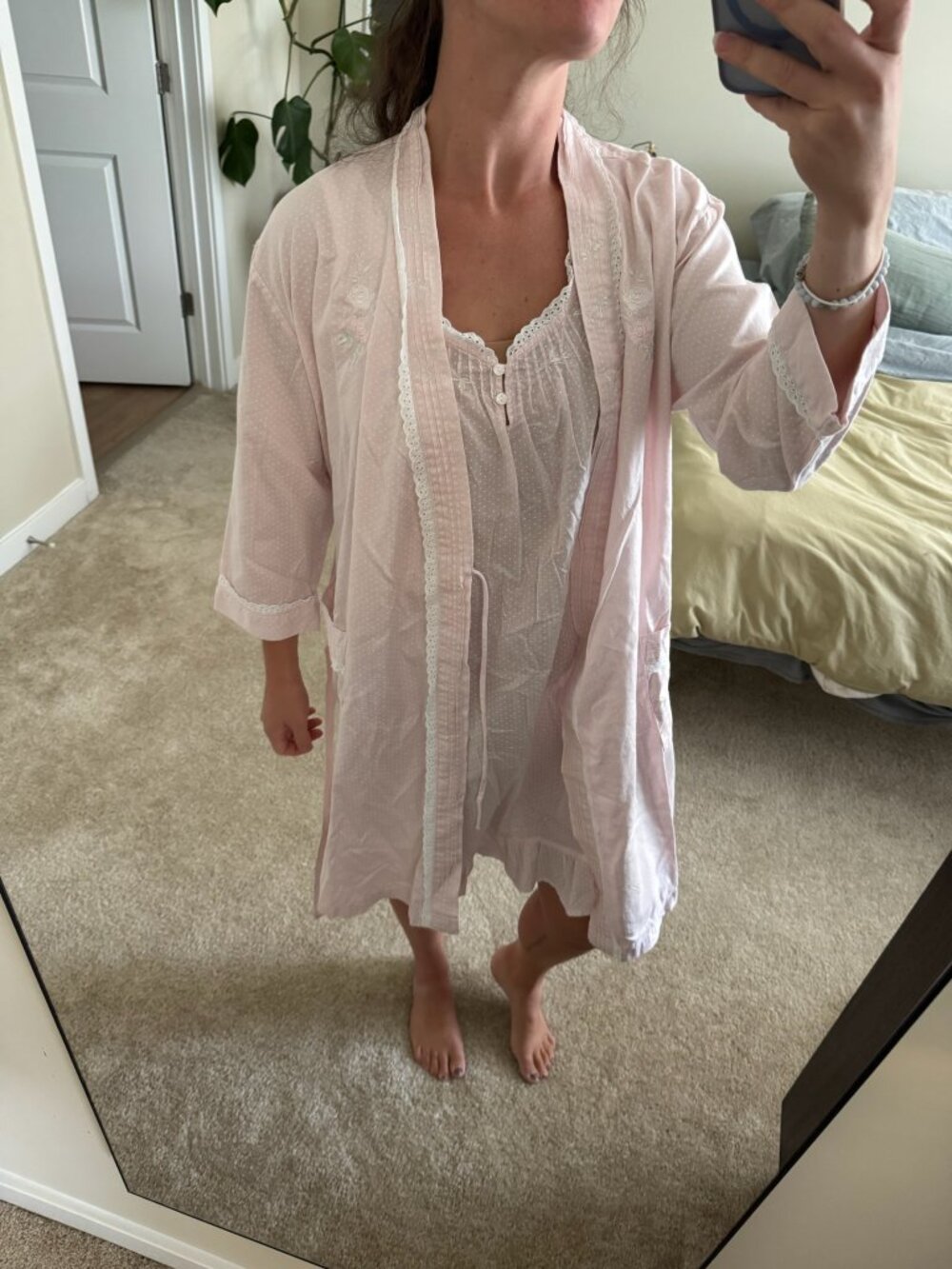 Vintage Miss Elaine Pink Polka Dot Nightgown and Robe Set Size Medium